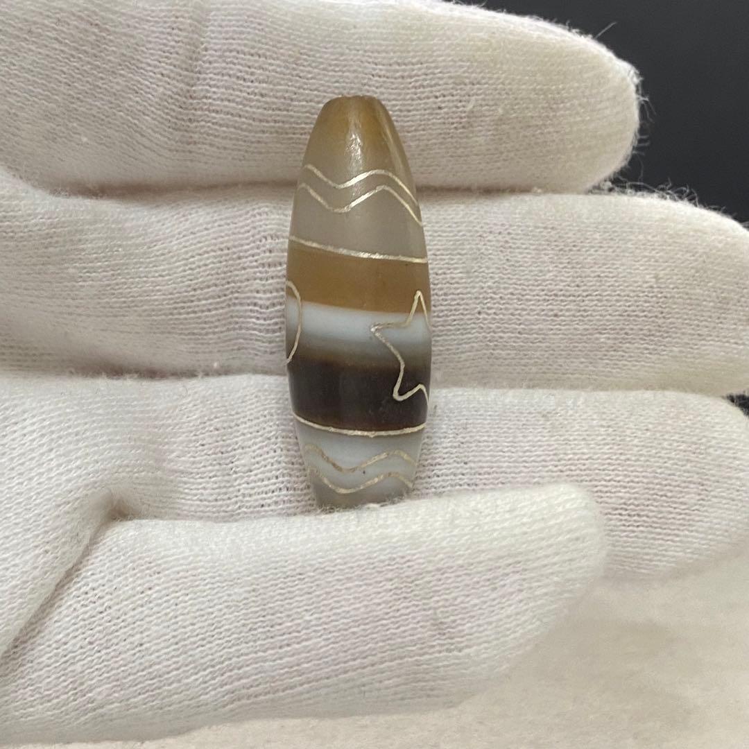 値下げ‼️D407 銀線天珠 日月星天珠 37.0×12.7 瑪瑙