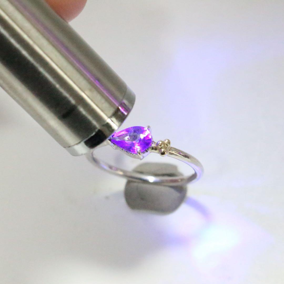 ペアシェイプのブルーサファイアK10粒々アシメミル打ちシルバーリング約9.5号