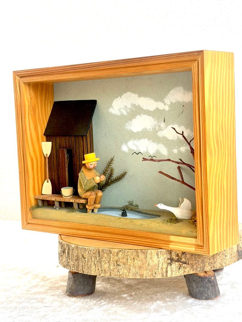 ［新品］ドイツ製釣り人風景ボックス形置き物