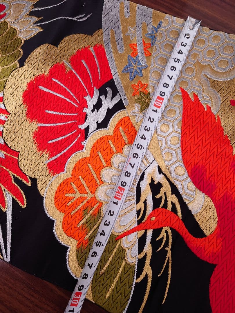 七五三　ハーフ成人式　ジュニア帯　大人用袋帯からの作り帯　鶴柄　1点物　黒