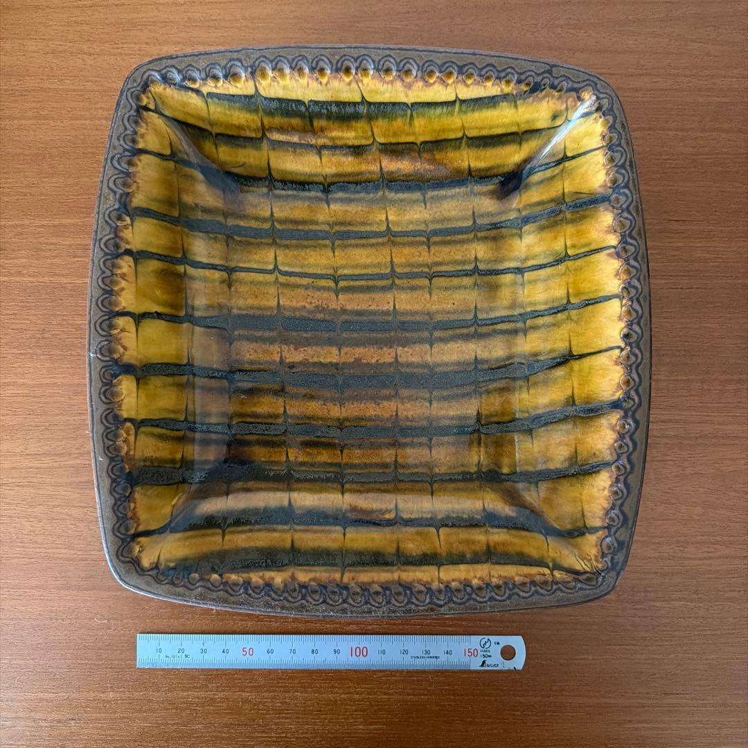 十場天伸　耐熱皿　スリップウェア　民藝　角皿