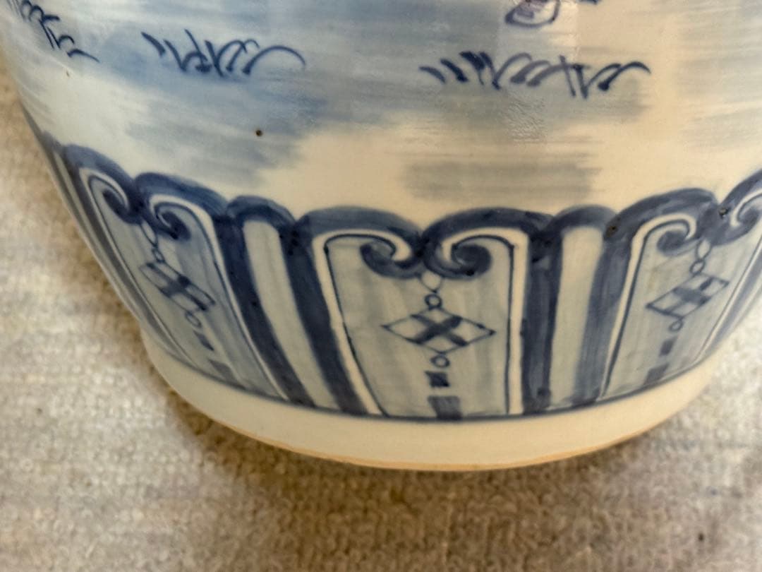 中国　染付　三国志人物図大瓶　大明万暦年製銘　高さ約54.4cm 260408