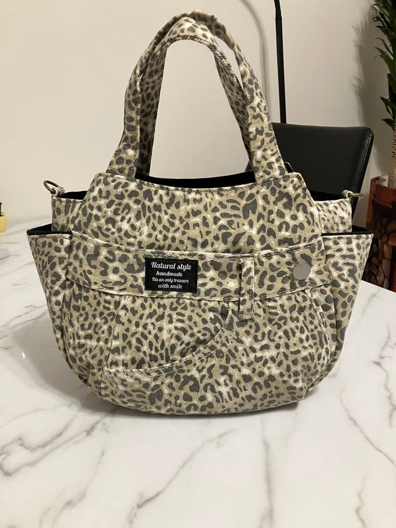 990 コロ葱(マロ)　ヒョウ柄デニムリメイクバック　ハンドメイド