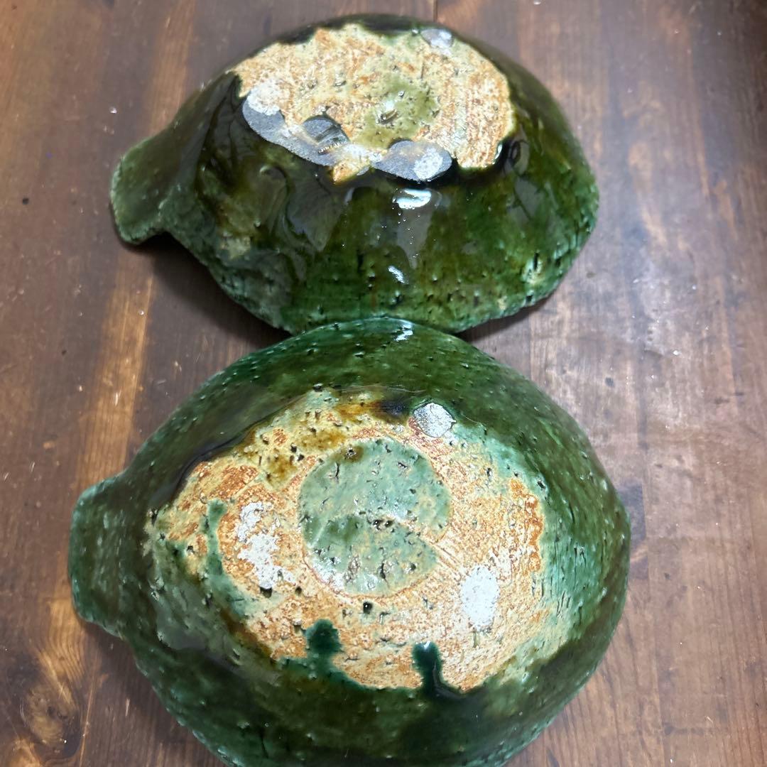 作家　陶芸作家　織部　とんすい　片手鉢　手捻り　２つ