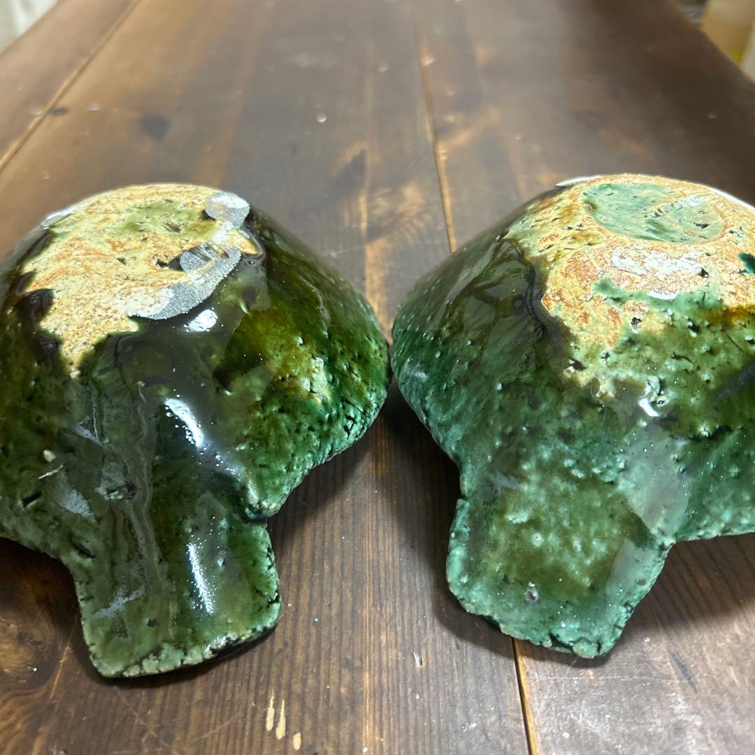 作家　陶芸作家　織部　とんすい　片手鉢　手捻り　２つ