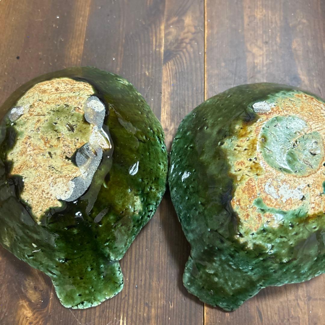 作家　陶芸作家　織部　とんすい　片手鉢　手捻り　２つ