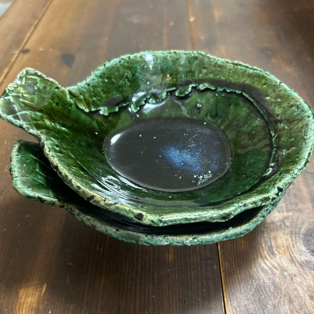 作家　陶芸作家　織部　とんすい　片手鉢　手捻り　２つ