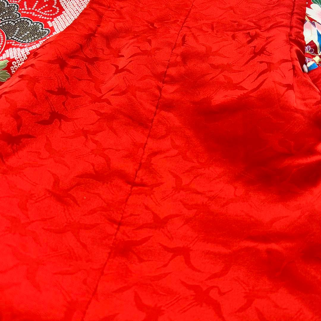 七五三 3歳 着物 753 正絹 被布 絹 絞り柄 三歳 赤 草履 金彩 熨斗目