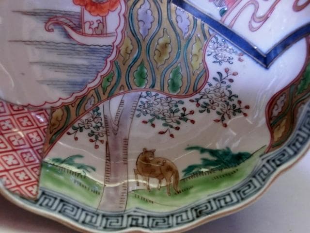 皿■冨貴長春 なます皿 蛇の目高台 窓絵花鳥紋 8客 伊万里古い膾鉢 時代物■