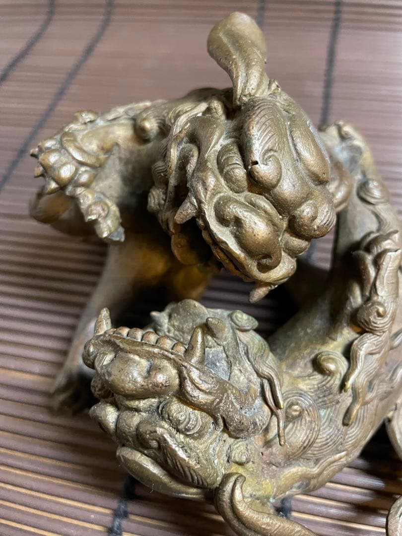 『獅子』唐金　時代　置物　喧嘩獅子