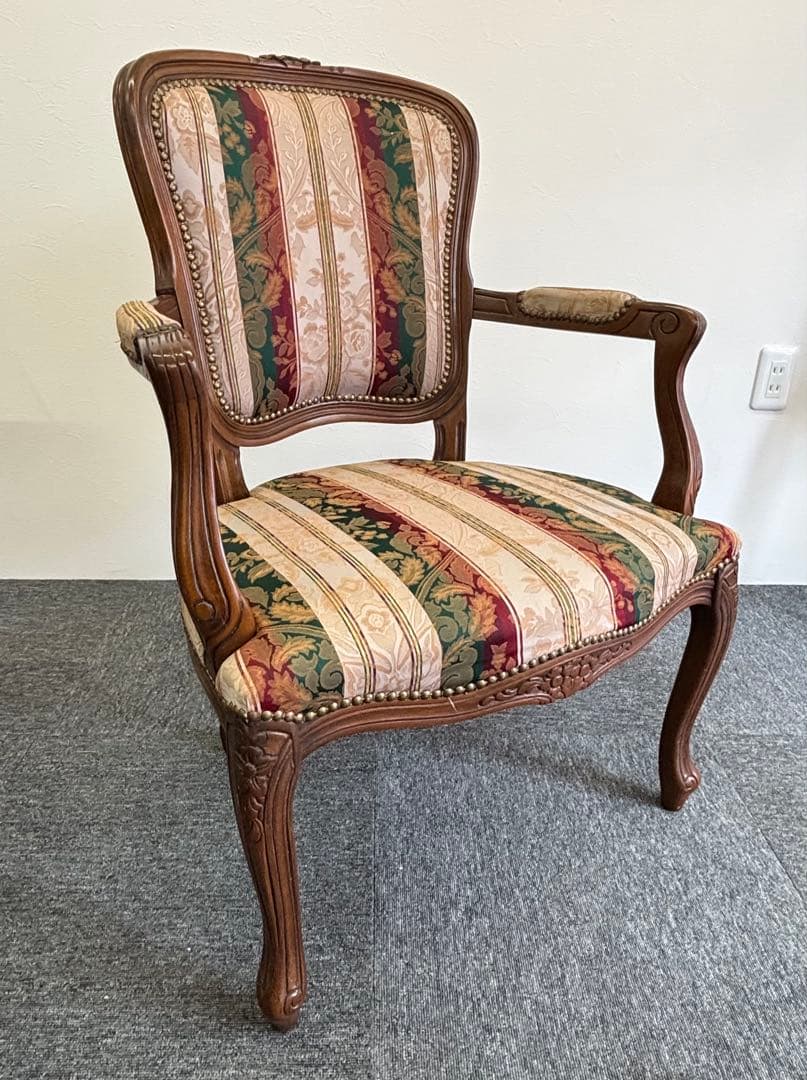 輸入家具 アンティークチェア 猫脚 クラシックスタイル 多色布張り椅子②