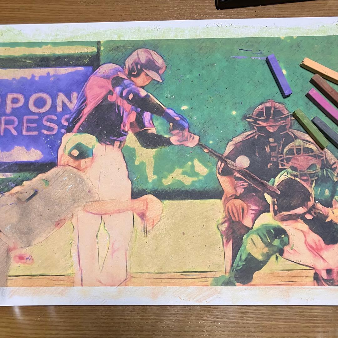 パステル画1 額装品　額縁寸法32.7cm×44.5cm　カラー着色　定款付