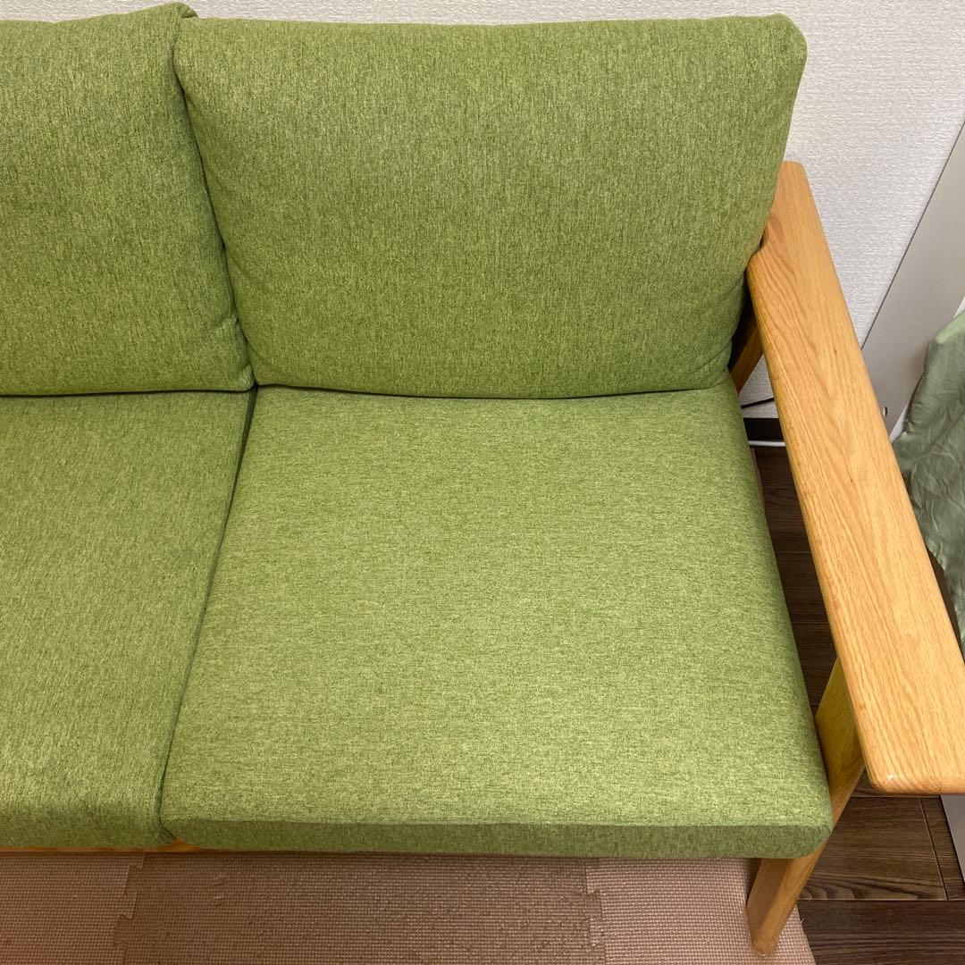 無垢材フレームの3人掛けソファ 高反発クッション 洗えるカバー付き