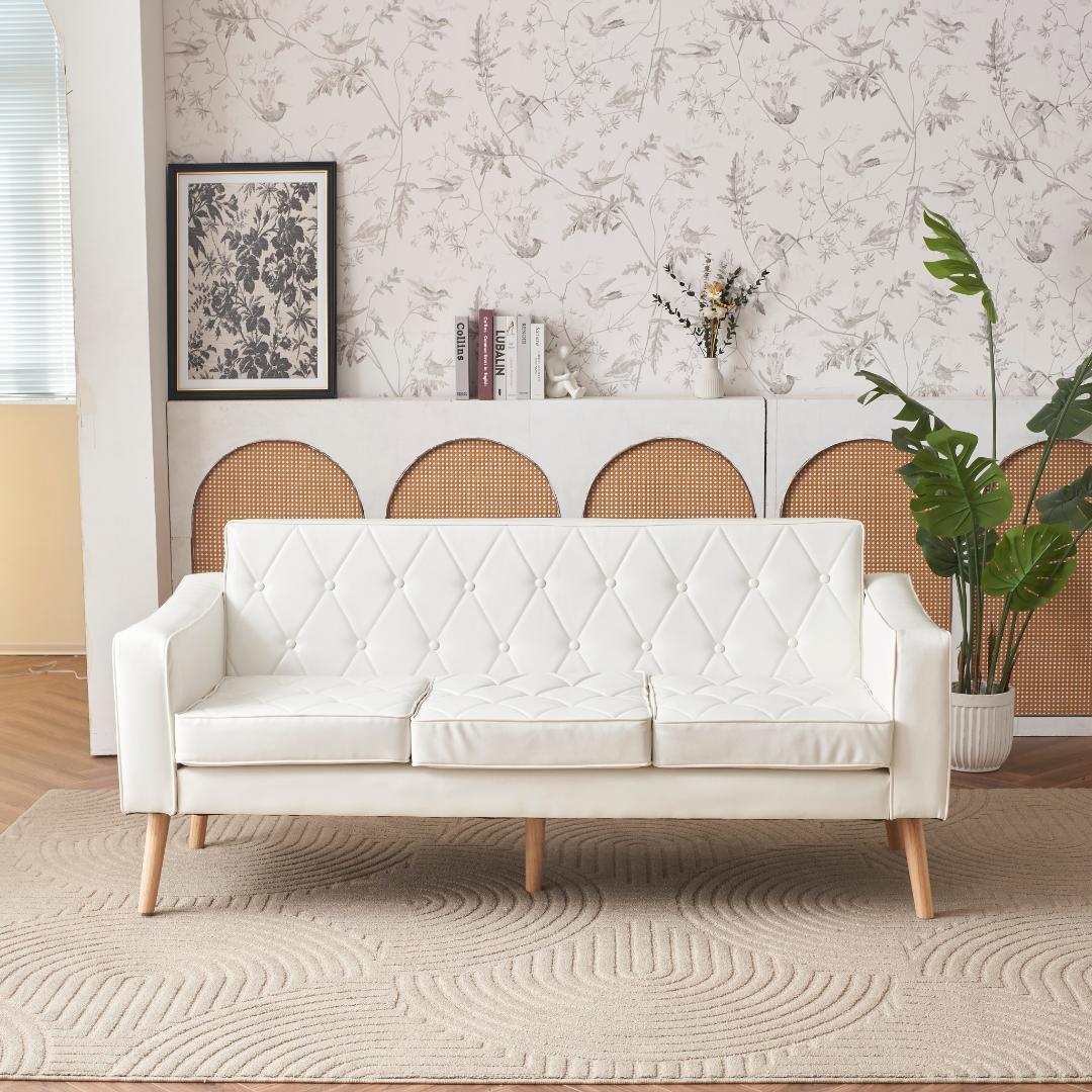 ソファー 3人掛け PUレザー 肘付き クッション付き コンパクト ローソファー