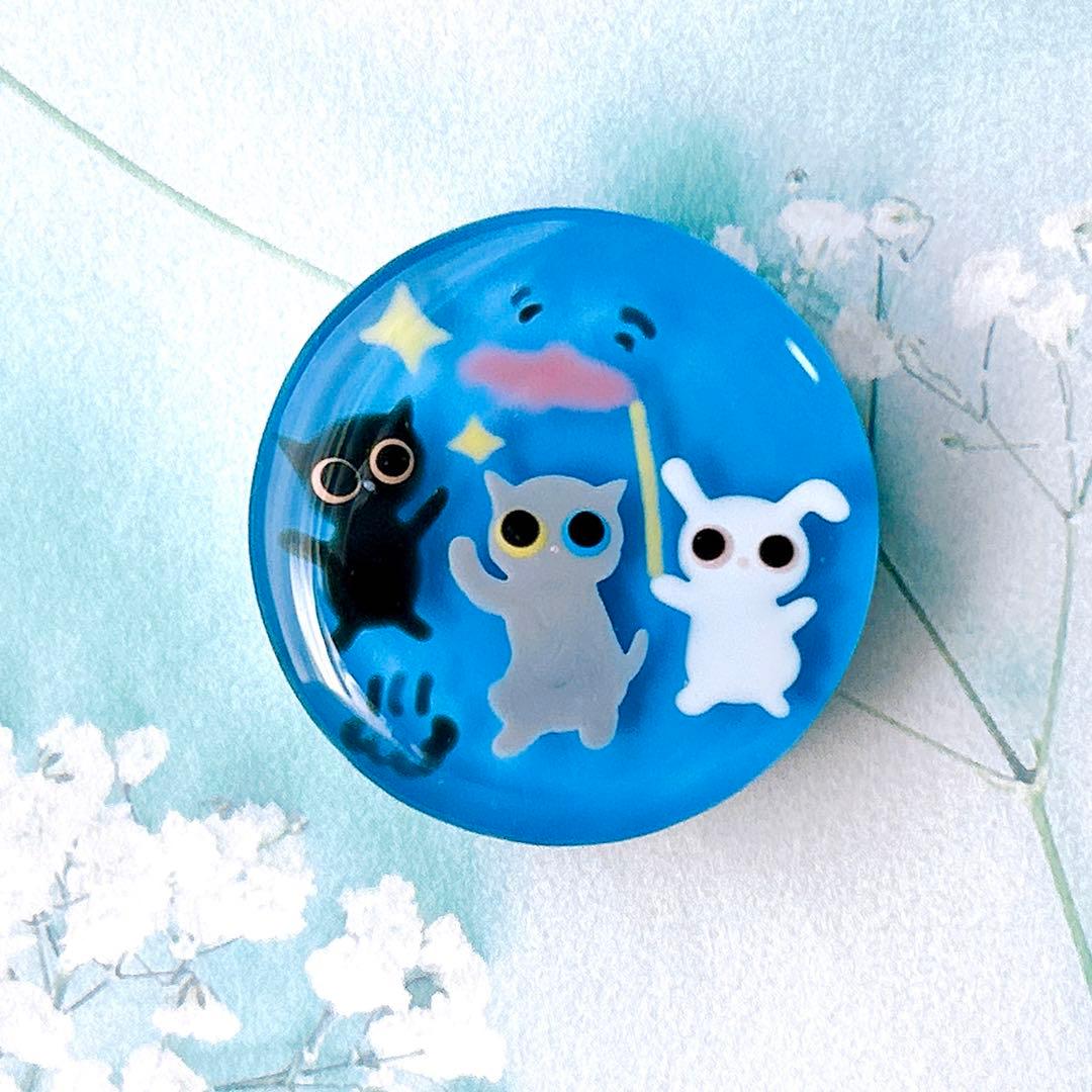 手描き　猫だもの。猫じゃらし　ヘアゴム　ブローチ　レジン　猫　うさぎ