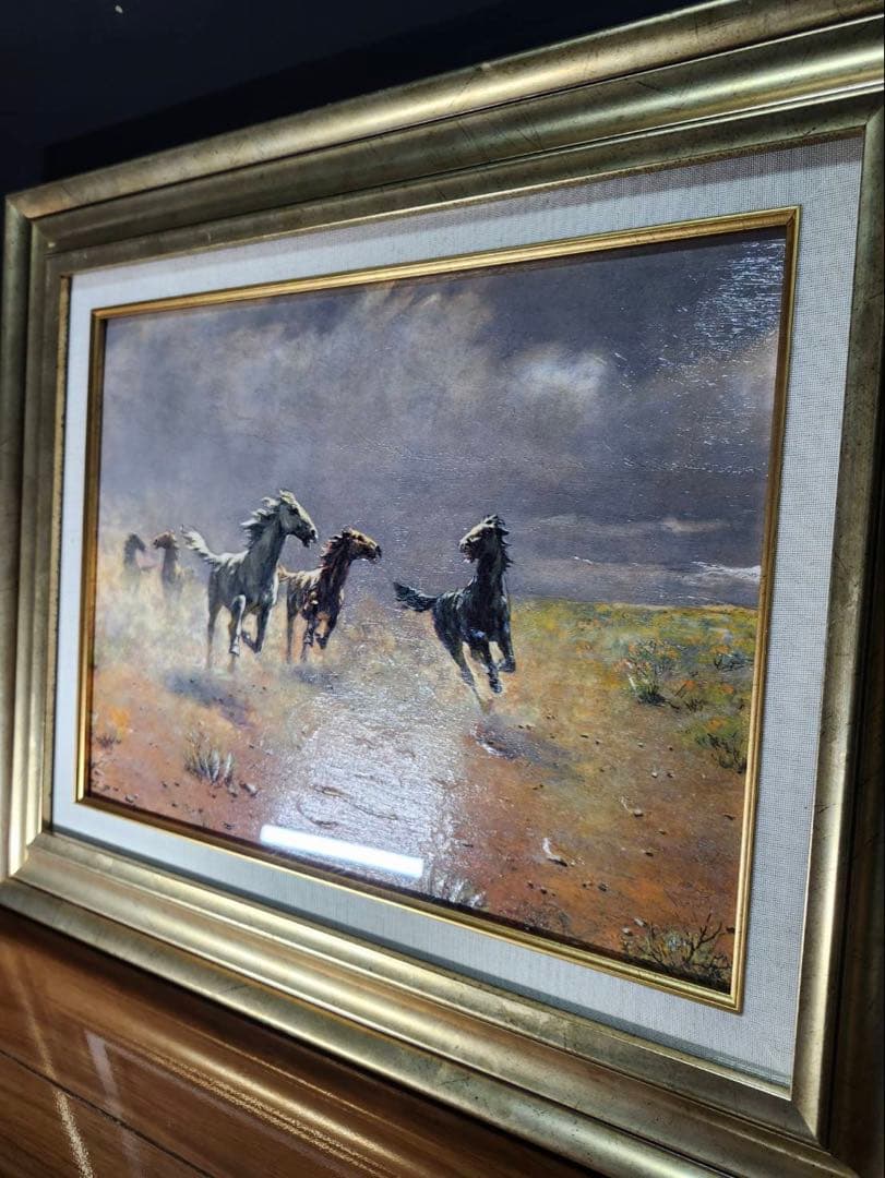 馬の群れ 絵画 ゴールドフレーム