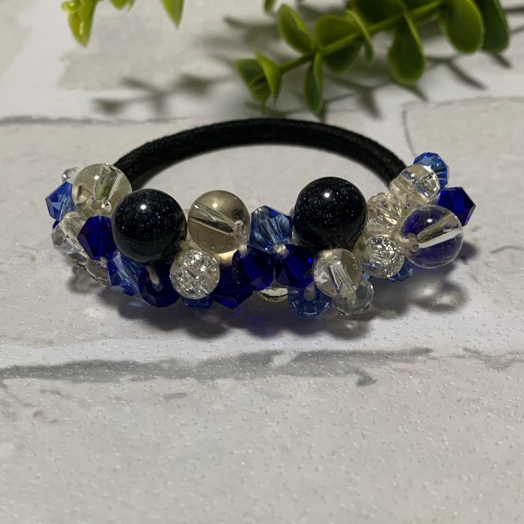 ☆マコ☆様 シュシュ☆ビーズ ヘアゴム☆ハンドメイド ブルーサンドストーン