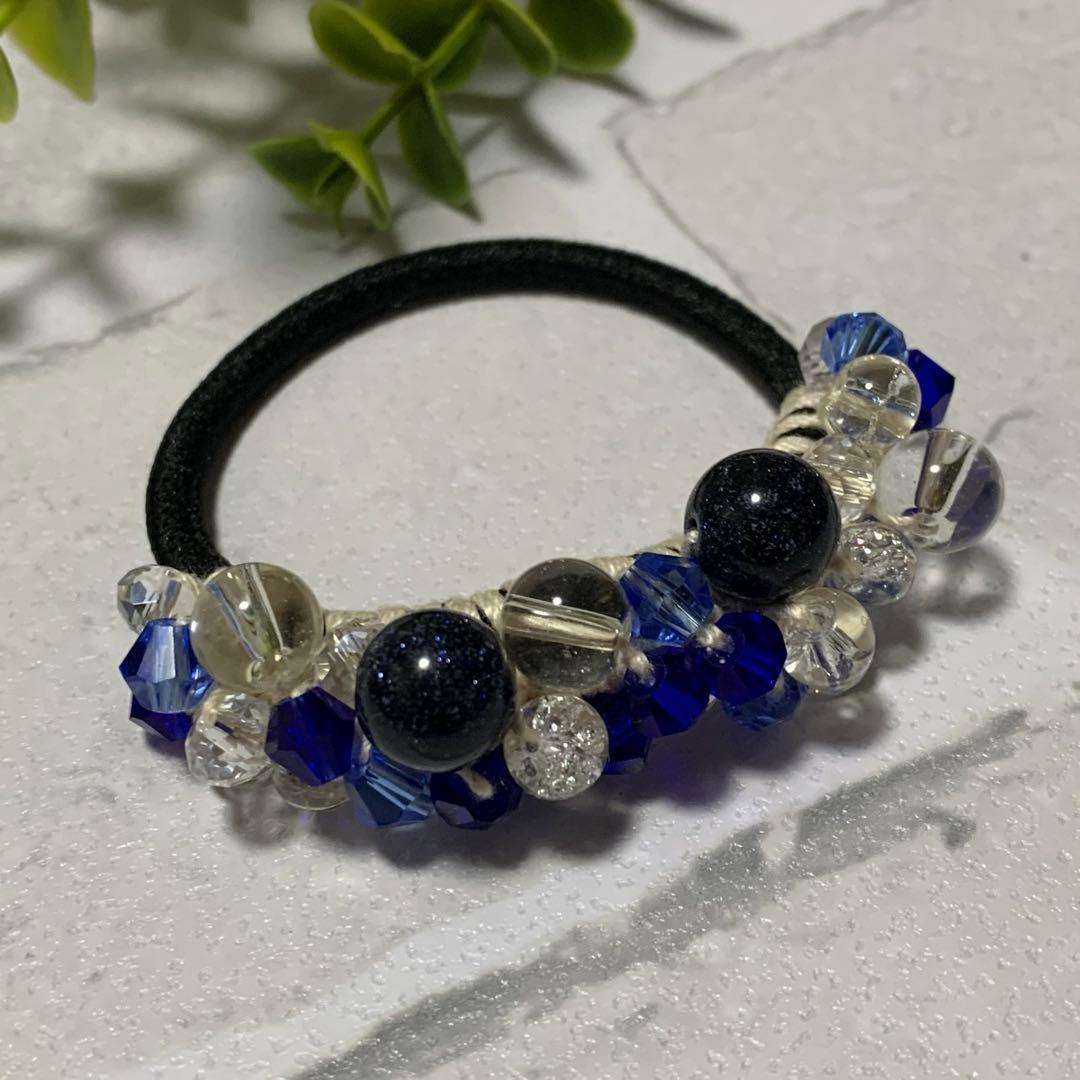 ☆マコ☆様 シュシュ☆ビーズ ヘアゴム☆ハンドメイド ブルーサンドストーン