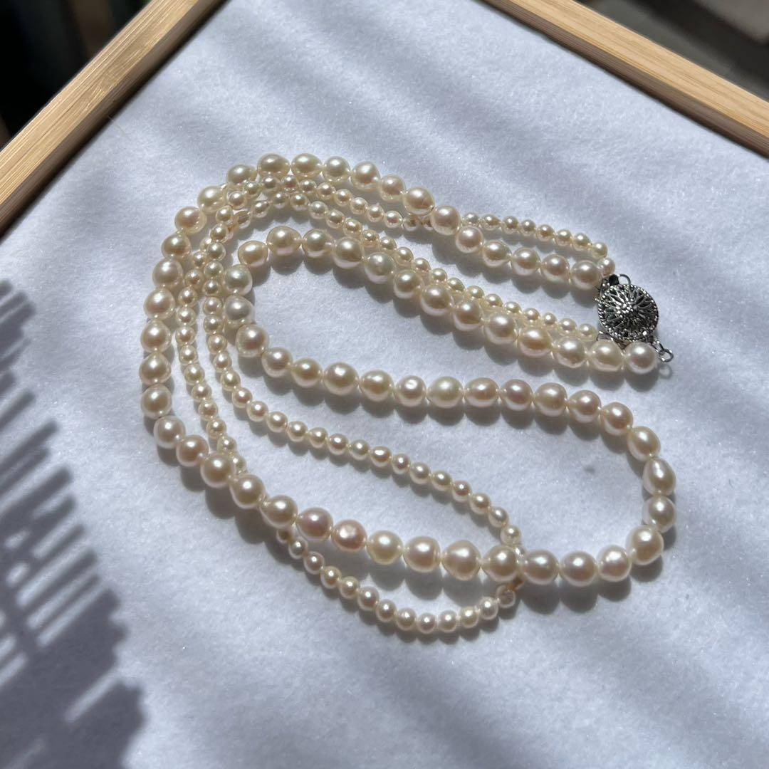 2連パールレイヤードネックレス　淡水パールネックレス　2連パールネックレス