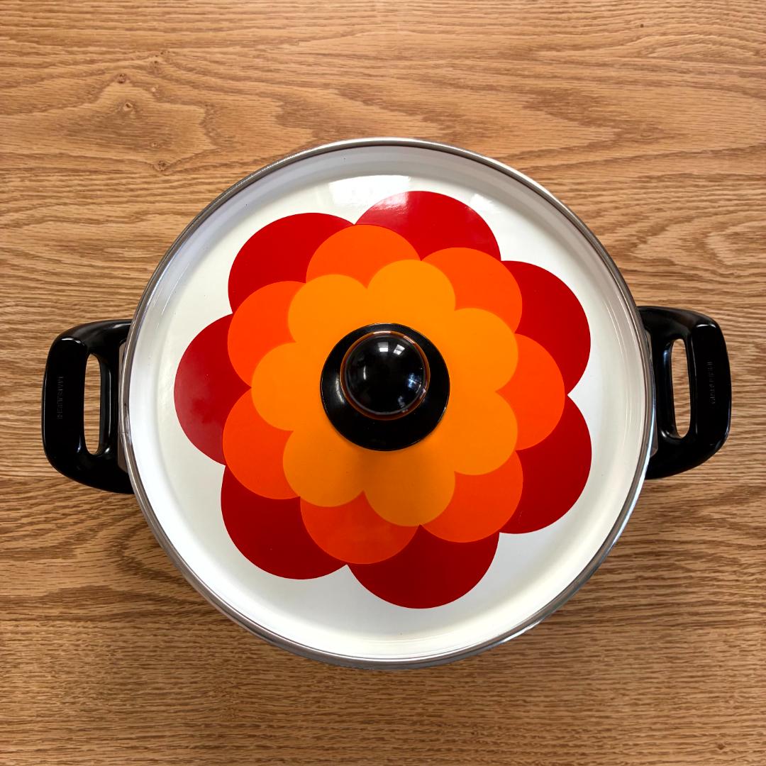 昭和レトロ マルビシ ホーロー フィオーレ 花柄 浅型両手鍋 未使用品