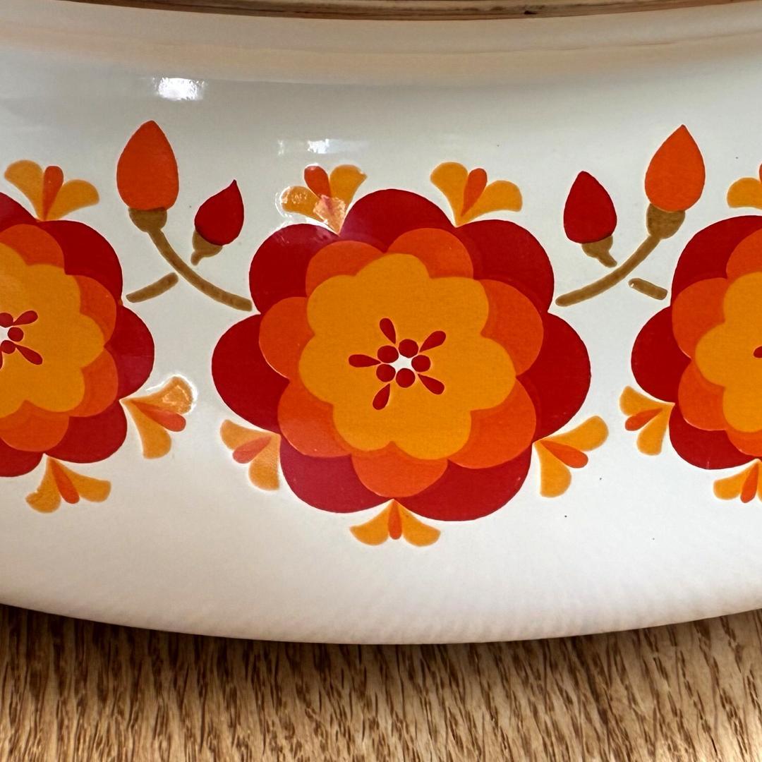 昭和レトロ マルビシ ホーロー フィオーレ 花柄 浅型両手鍋 未使用品