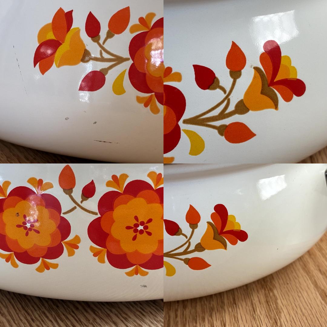 昭和レトロ マルビシ ホーロー フィオーレ 花柄 浅型両手鍋 未使用品