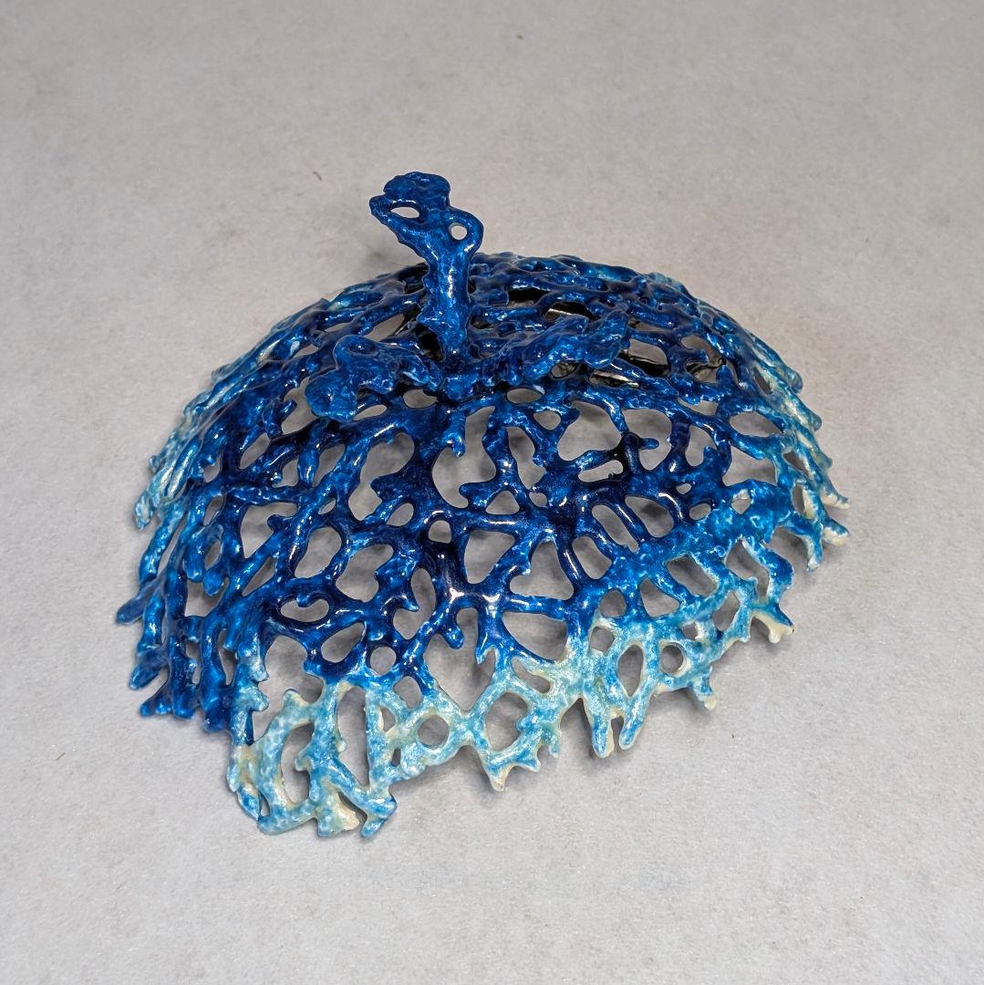 イルカ 珊瑚 エナメル ピューター テーブルトップアート トレイ 小物入れ