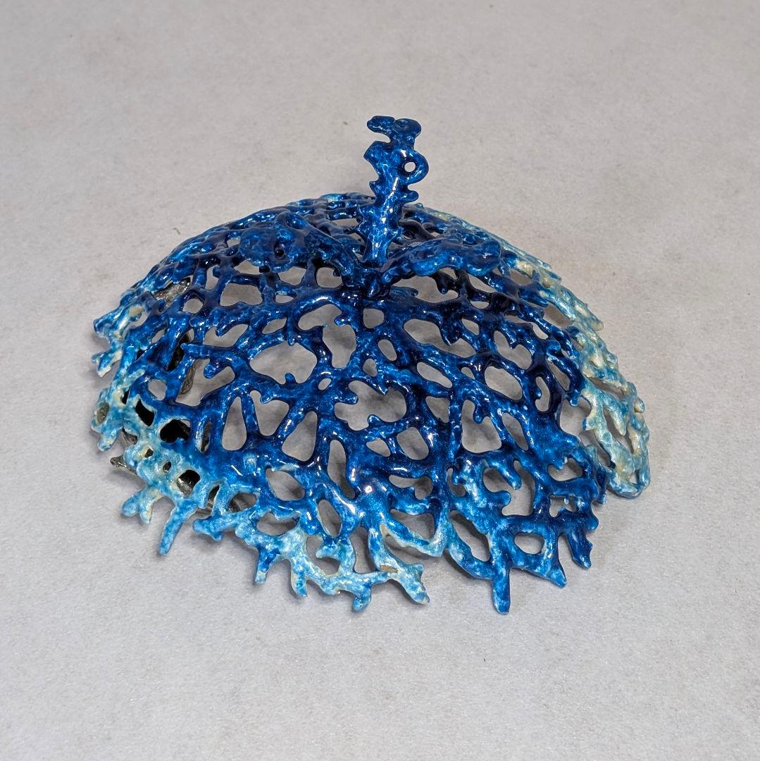 イルカ 珊瑚 エナメル ピューター テーブルトップアート トレイ 小物入れ