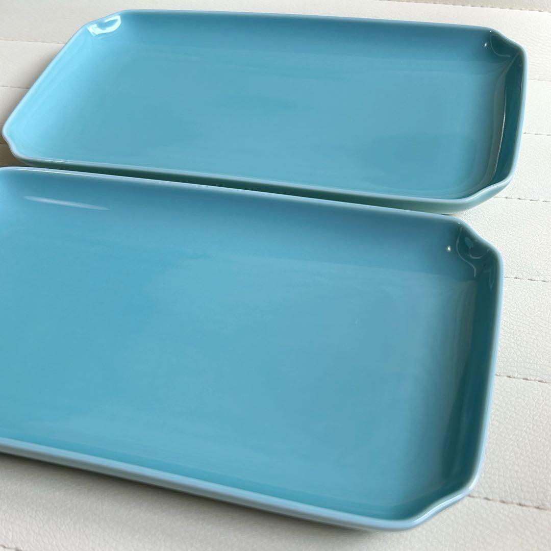 有田焼　深川製磁　青磁　長皿　長角皿　2枚セット　和皿　中皿　和食器　ブルー