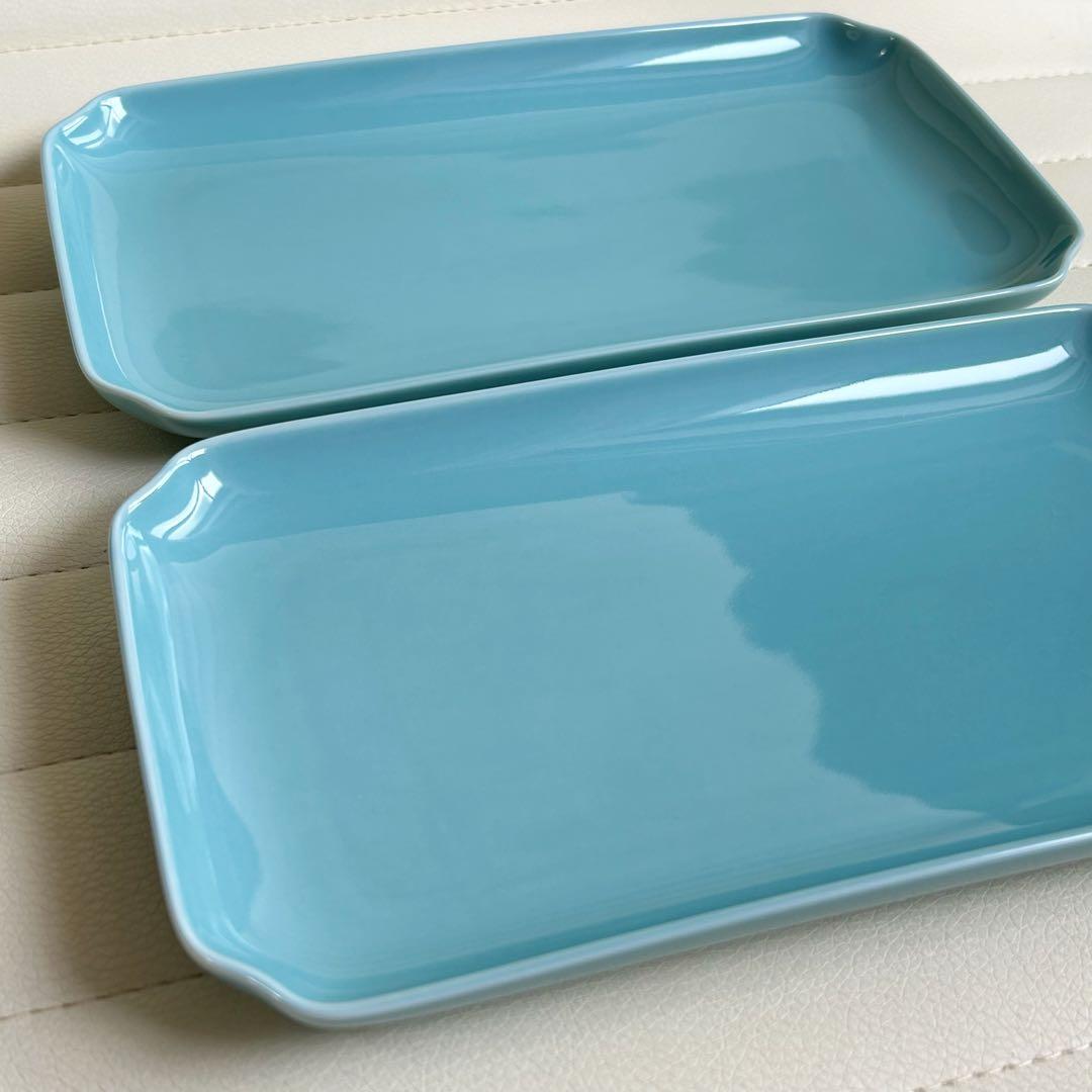 有田焼　深川製磁　青磁　長皿　長角皿　2枚セット　和皿　中皿　和食器　ブルー