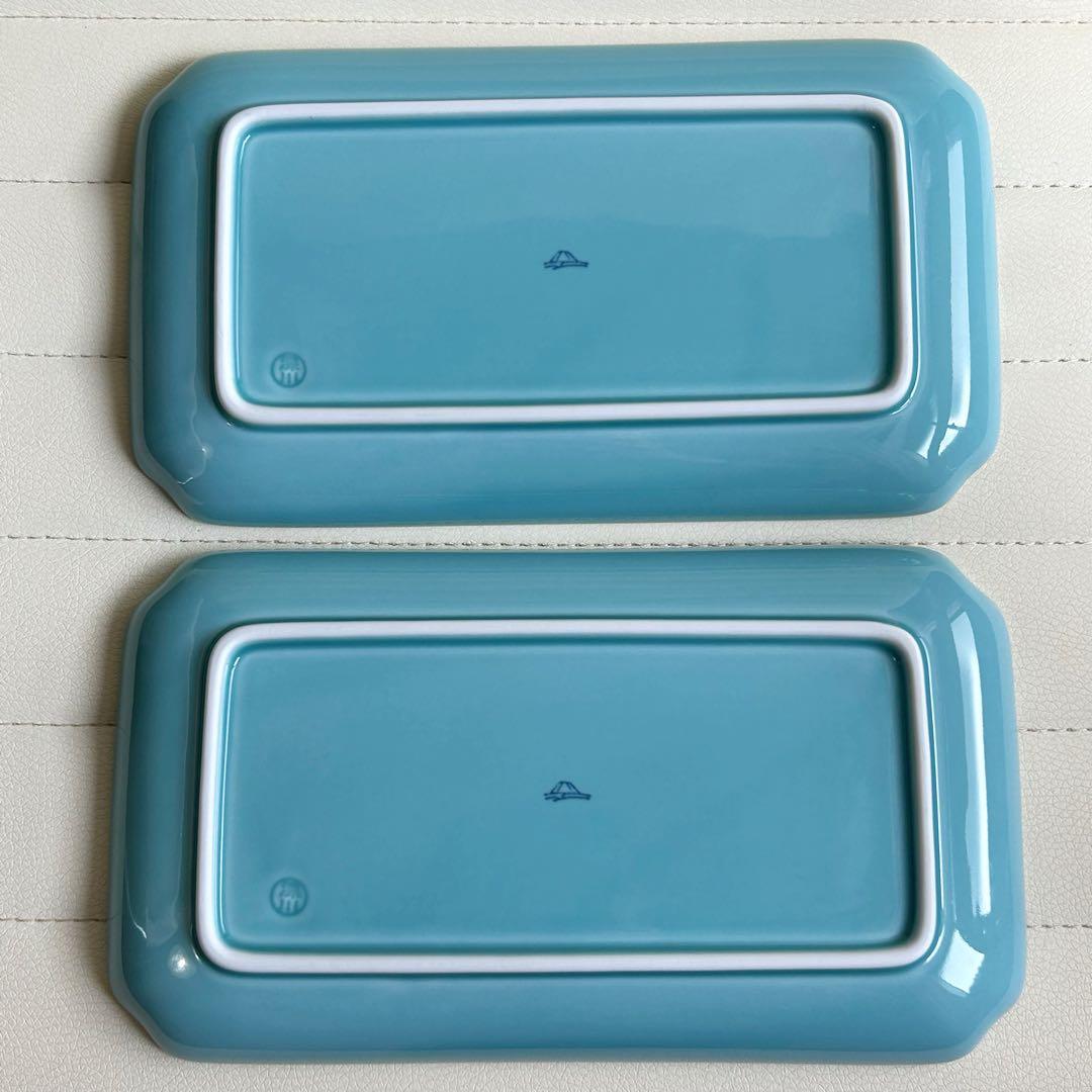 有田焼　深川製磁　青磁　長皿　長角皿　2枚セット　和皿　中皿　和食器　ブルー