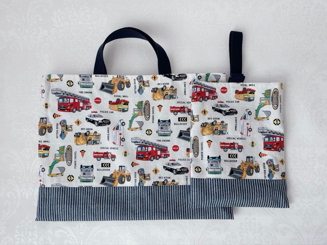 はたらく乗り物 レッスンバッグ 上履き入れ 着替え袋 入園 お弁当袋 給食袋