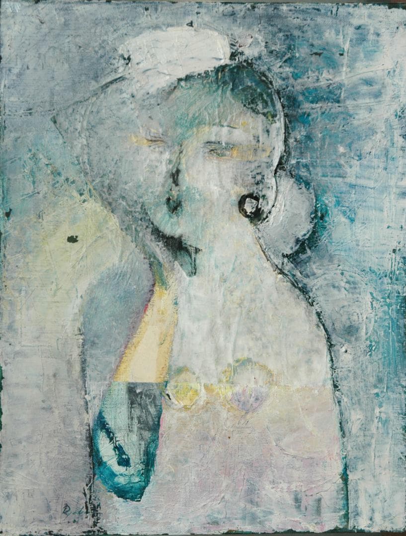 油絵 菅家令子 絵 絵画インテリア 額付(黒) uF6-071802 人物 女性