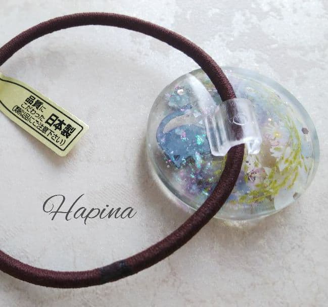 黒猫ちゃん夏デザイン涼しげラウンドレジンヘアゴム