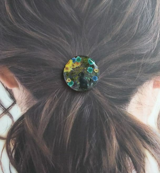 黒猫ちゃん夏デザイン涼しげラウンドレジンヘアゴム