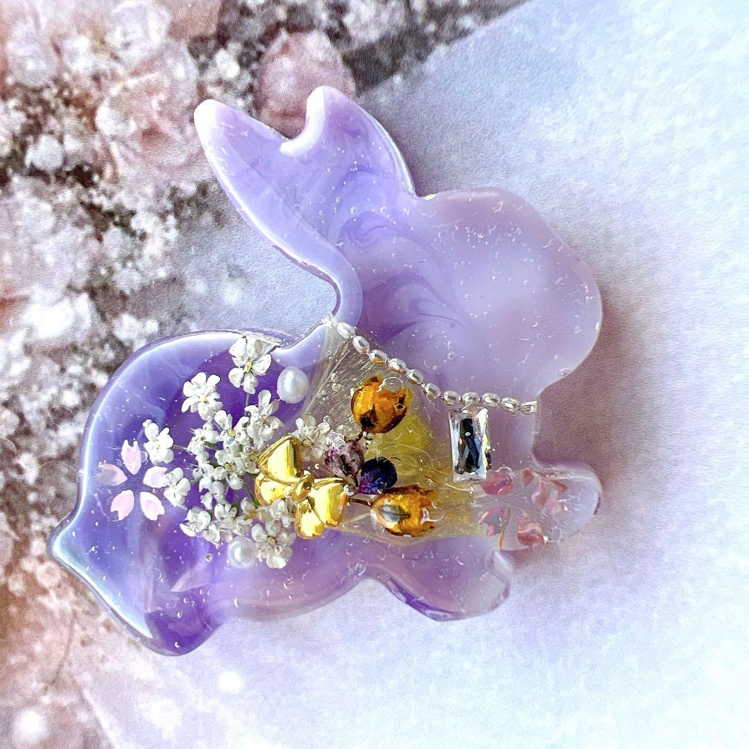 レジン ヘアゴム うさぎ ドライフラワー No.881