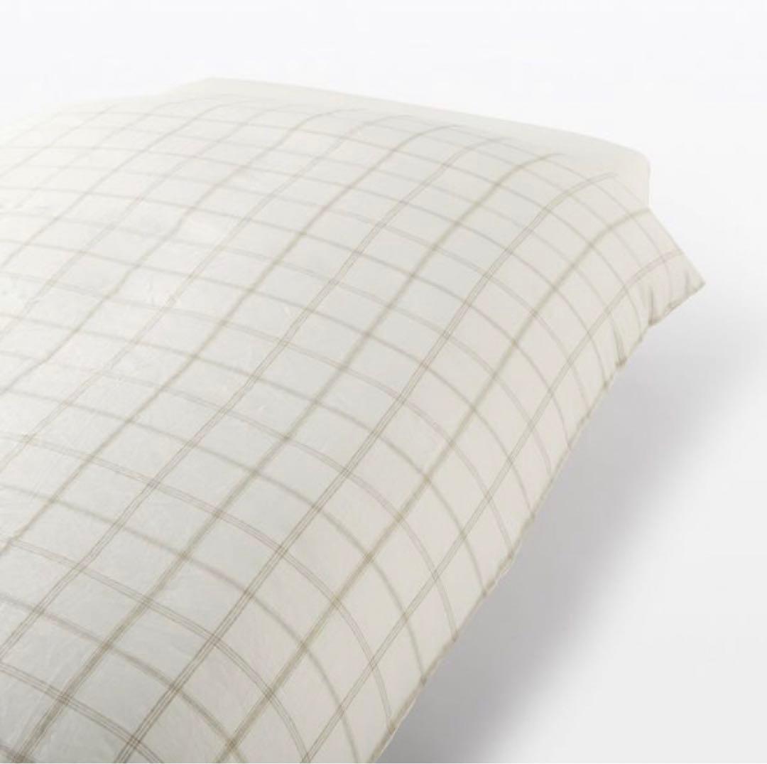 無印良品　麻平織掛ふとんカバー セミダブル／ダブル　オフ白チェック