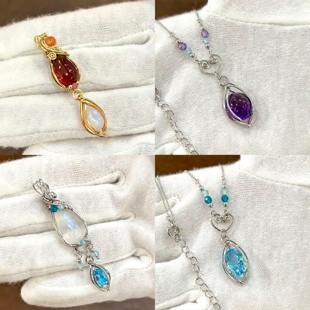 専用ページ☆天然石オレンジガーネット&レインボームーンストーン☆ワイヤーラップ