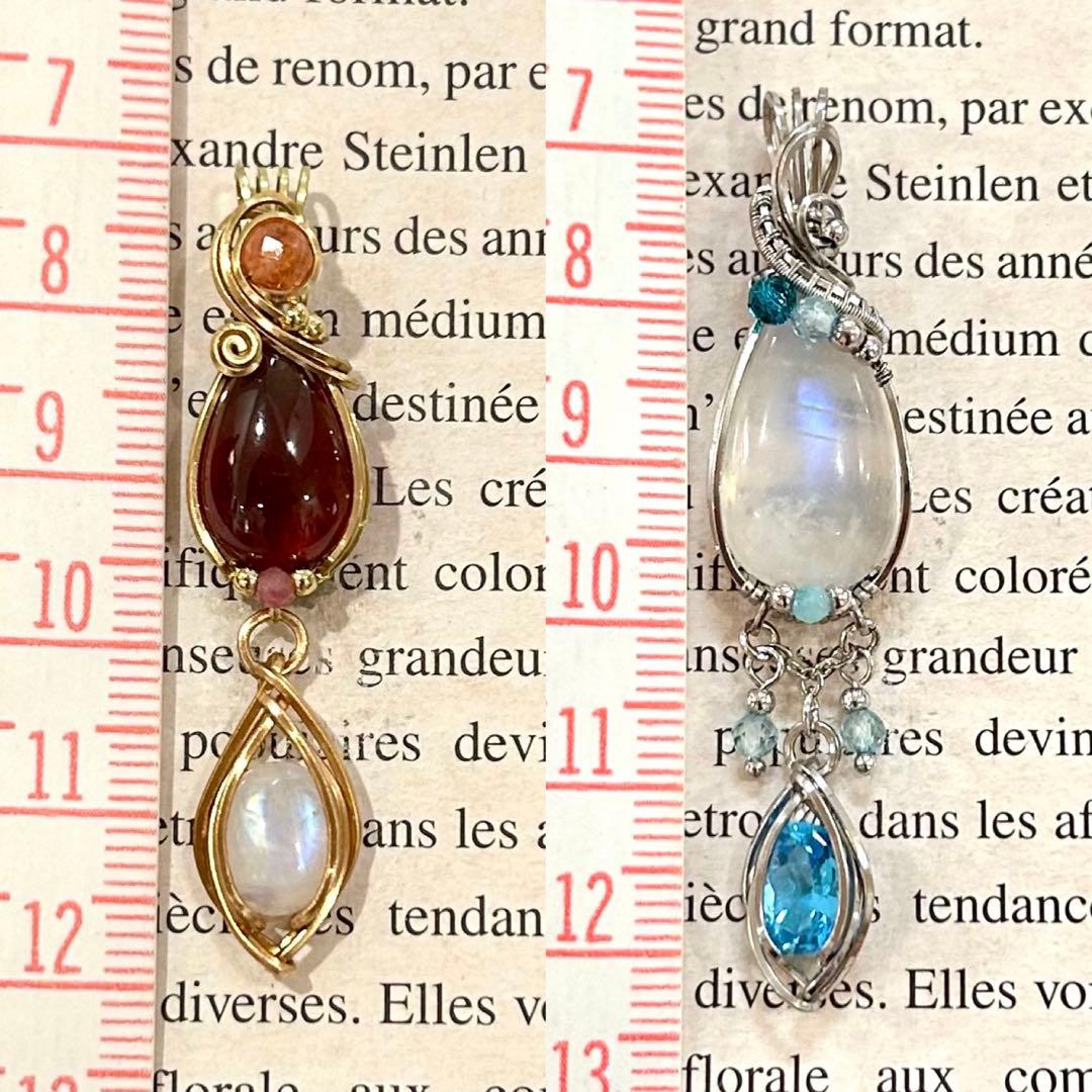 専用ページ☆天然石オレンジガーネット&レインボームーンストーン☆ワイヤーラップ