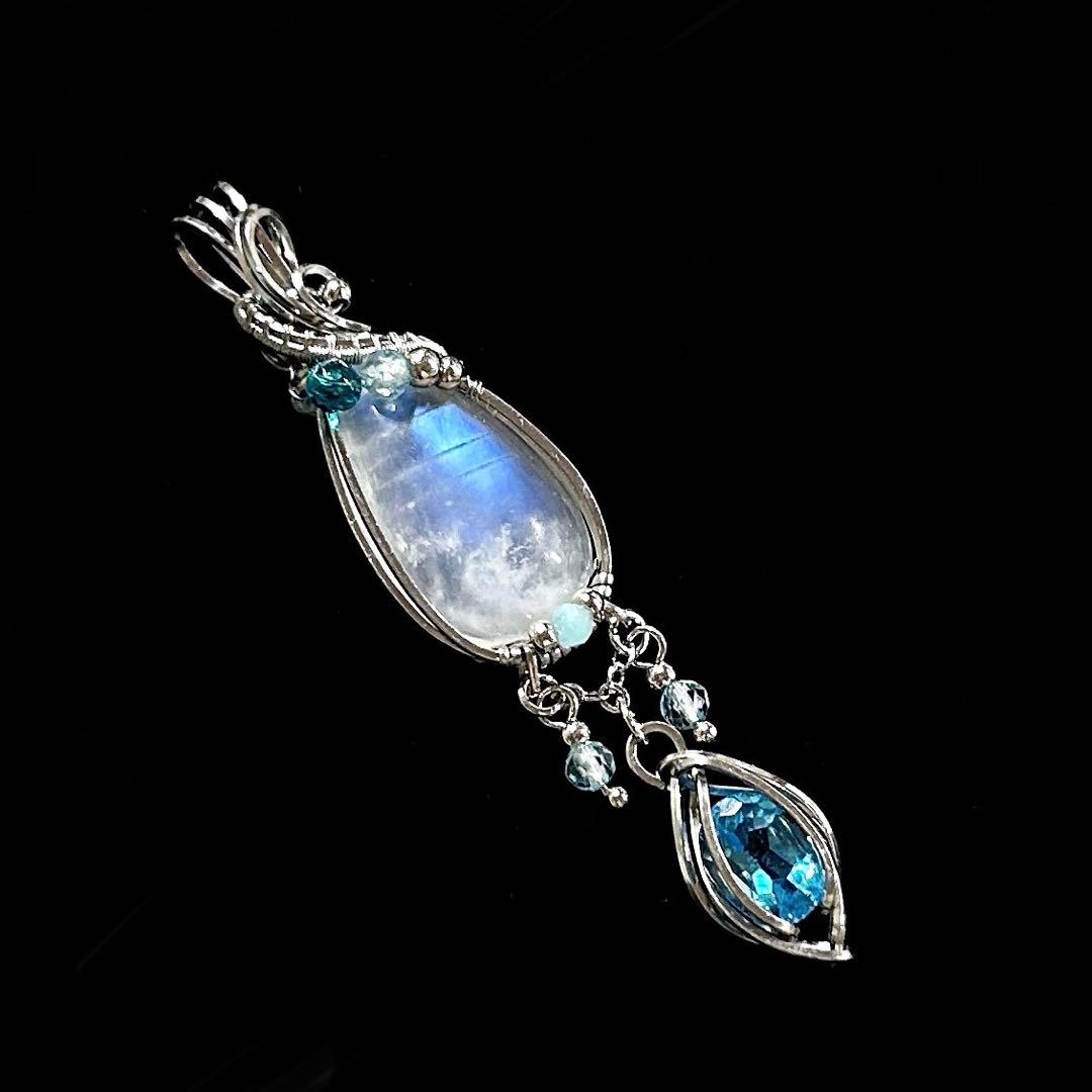 専用ページ☆天然石オレンジガーネット&レインボームーンストーン☆ワイヤーラップ