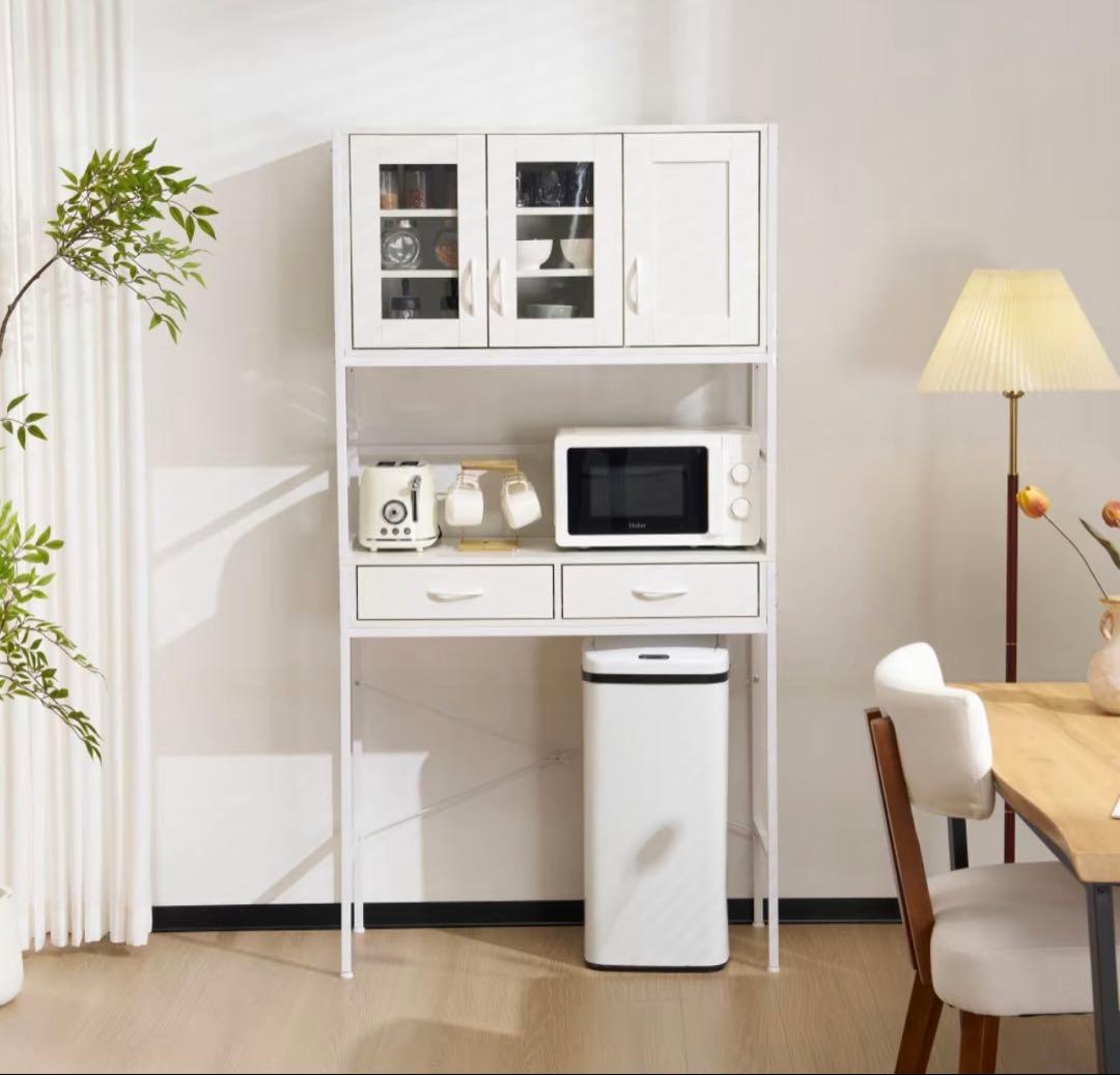 未使用品！ホワイトレンジボード 収納棚付き