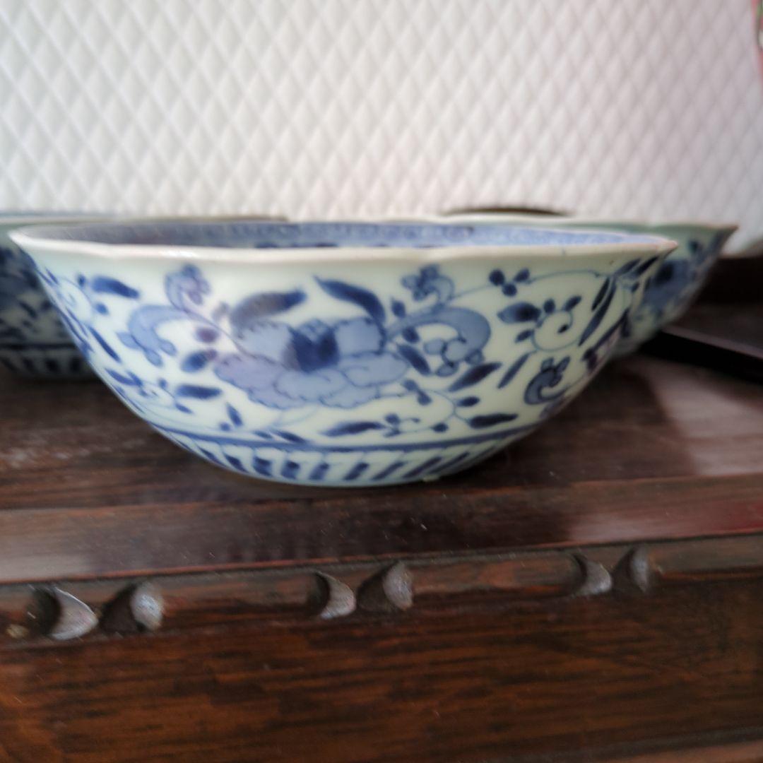 骨董　古伊万里　鉢　器　染め付け　芙蓉手　伊万里　4枚