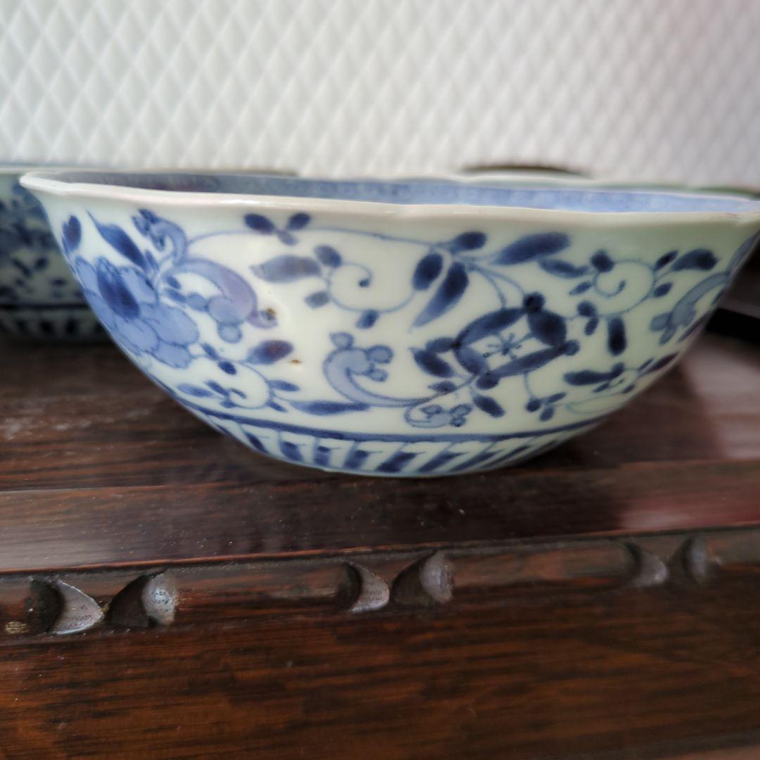骨董　古伊万里　鉢　器　染め付け　芙蓉手　伊万里　4枚