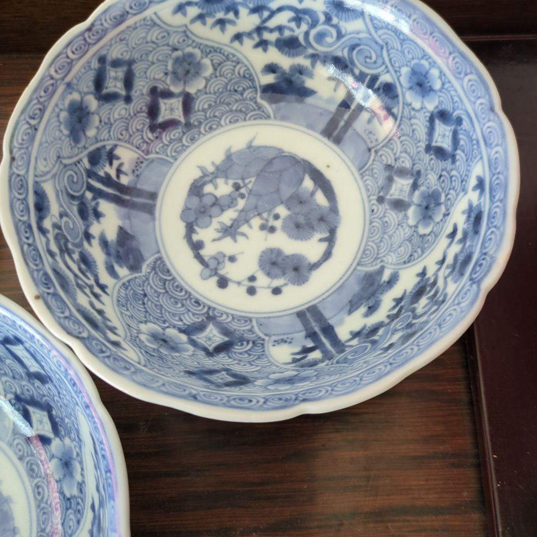 骨董　古伊万里　鉢　器　染め付け　芙蓉手　伊万里　4枚
