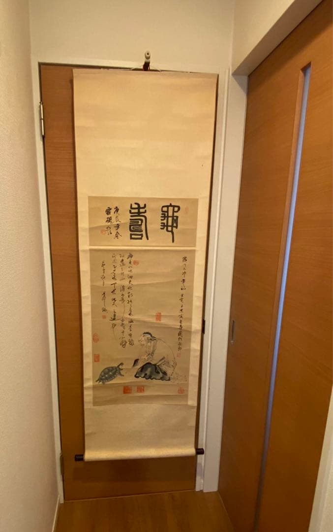 掛軸 在銘（作者不明） ＂神龜図＂中国画 紙本肉筆 箱無