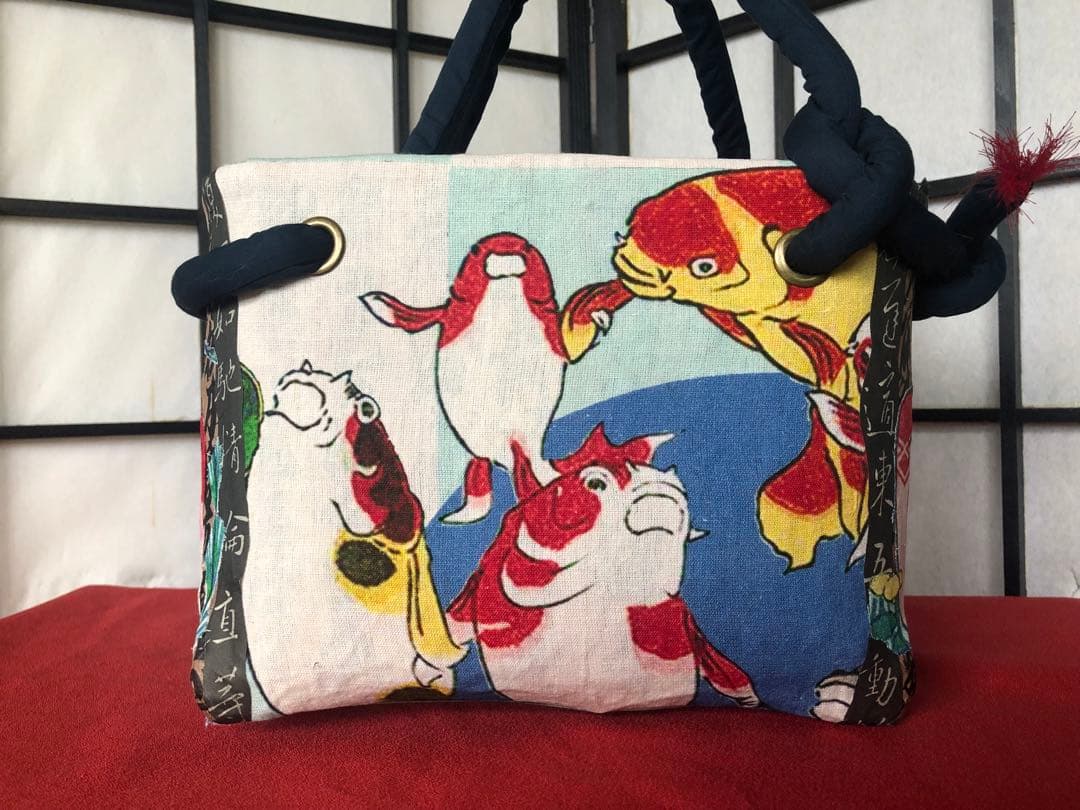 一閑張り　一閑張りバック　 歌川国芳　金魚　浮世絵