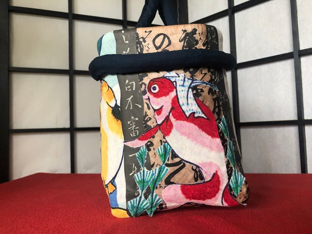 一閑張り　一閑張りバック　 歌川国芳　金魚　浮世絵