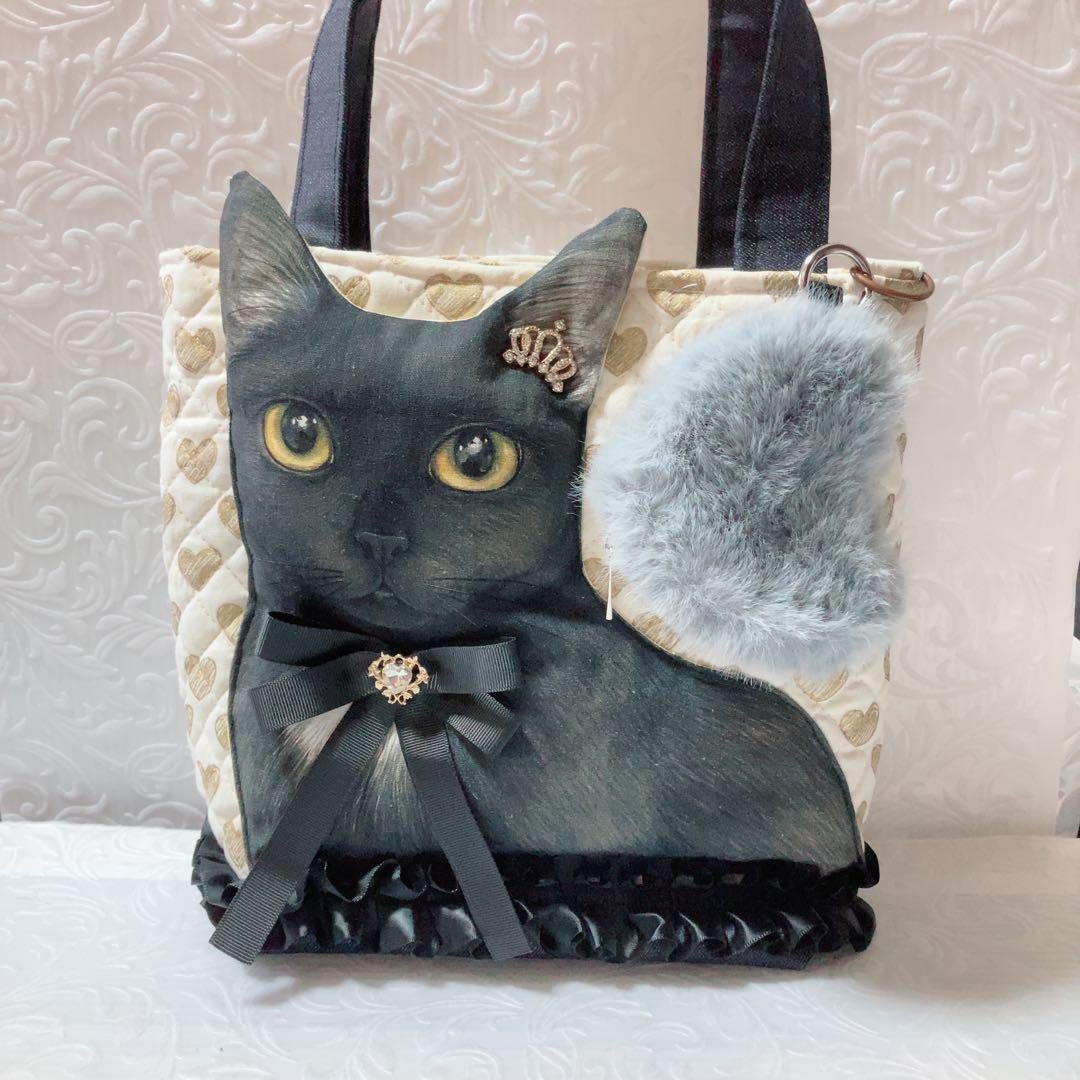 ゆ*ら様 ビッグ黒猫ちゃんトートバッグ　コヤンイサムチョン　キラキラハート柄キル