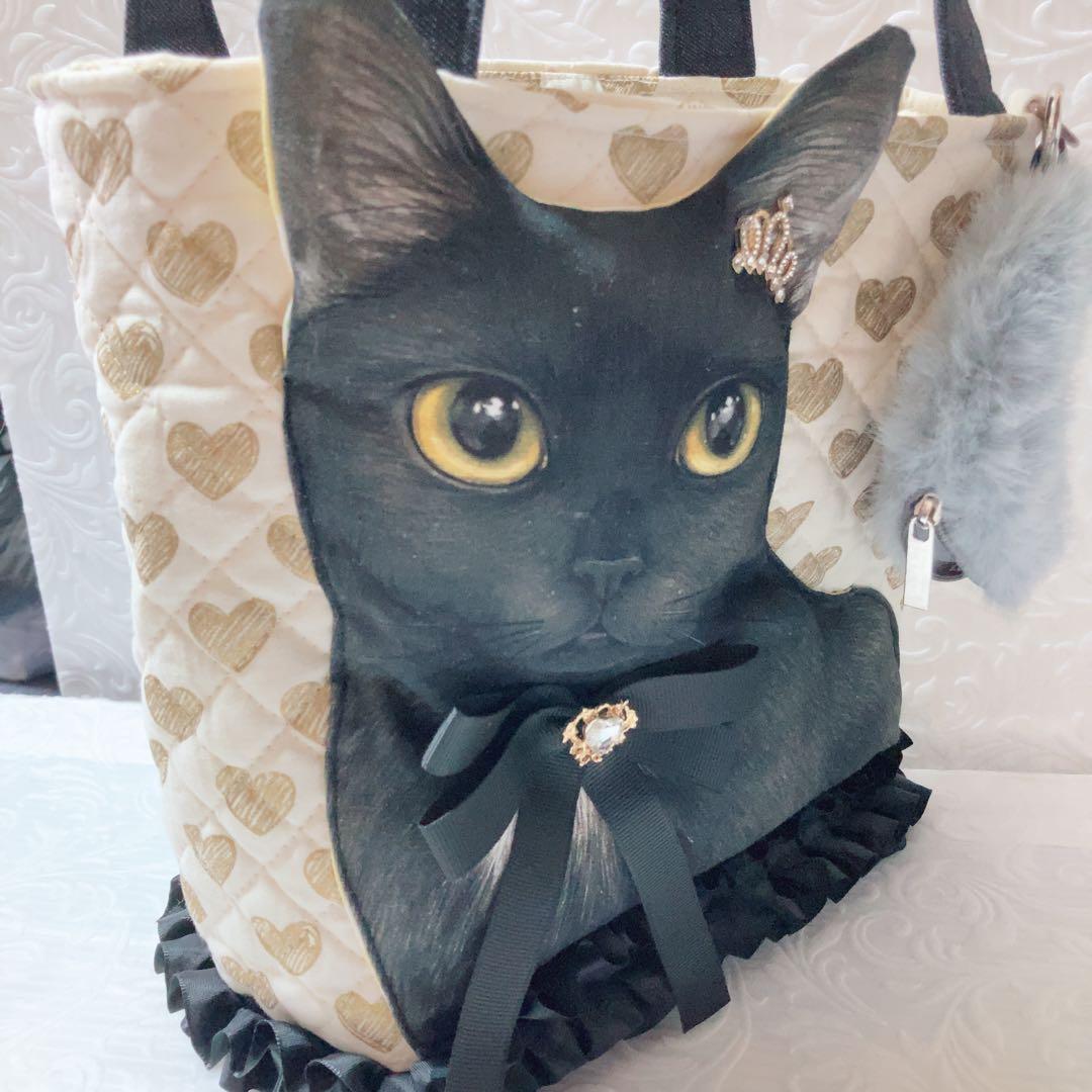 ゆ*ら様 ビッグ黒猫ちゃんトートバッグ　コヤンイサムチョン　キラキラハート柄キル