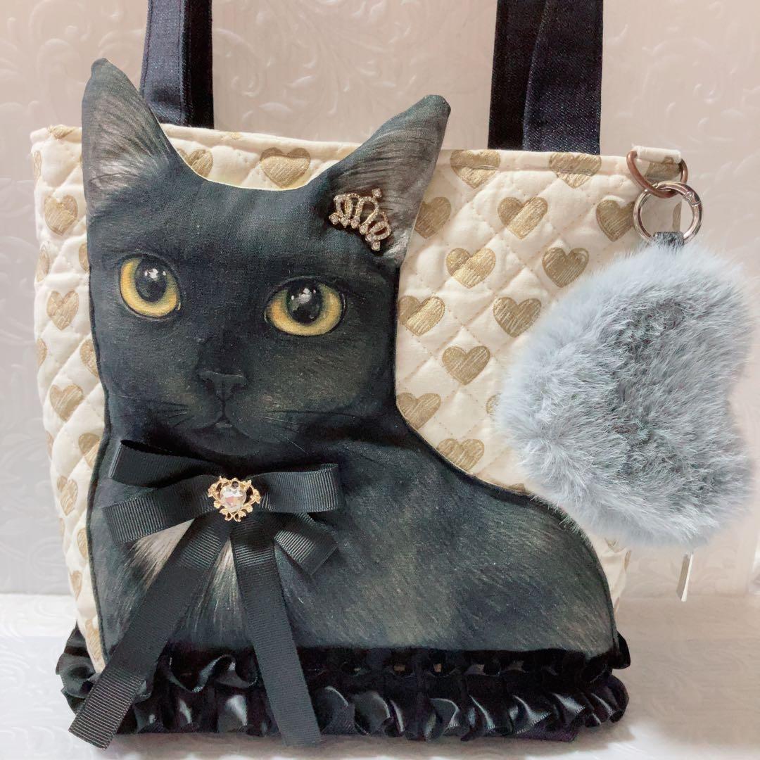 ゆ*ら様 ビッグ黒猫ちゃんトートバッグ　コヤンイサムチョン　キラキラハート柄キル